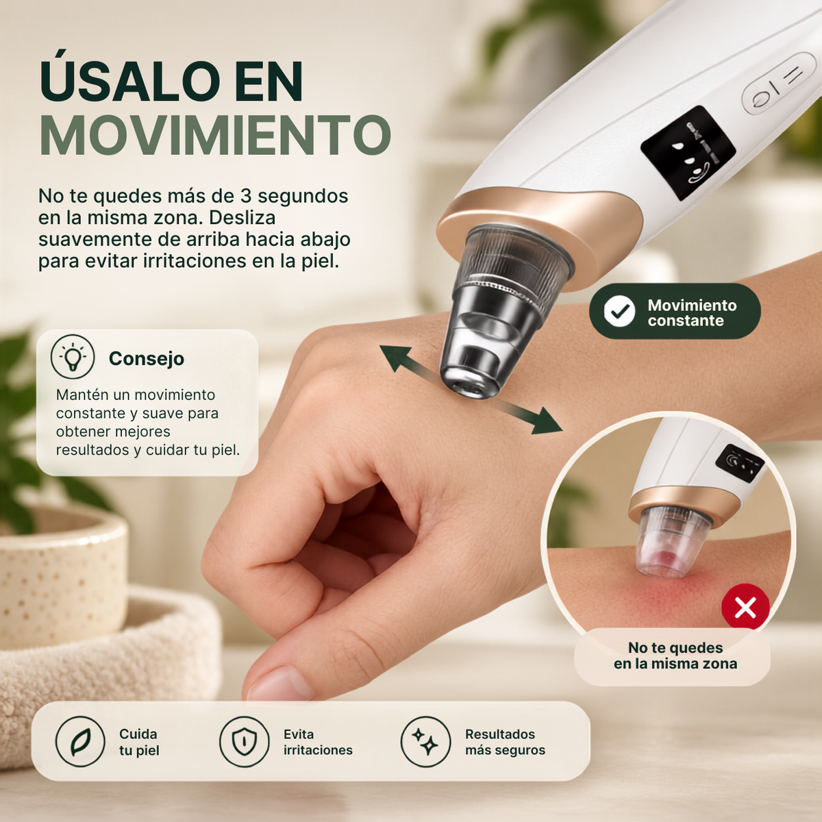 Aspirador de Poros Poralia · Limpieza facial con 3 potencias